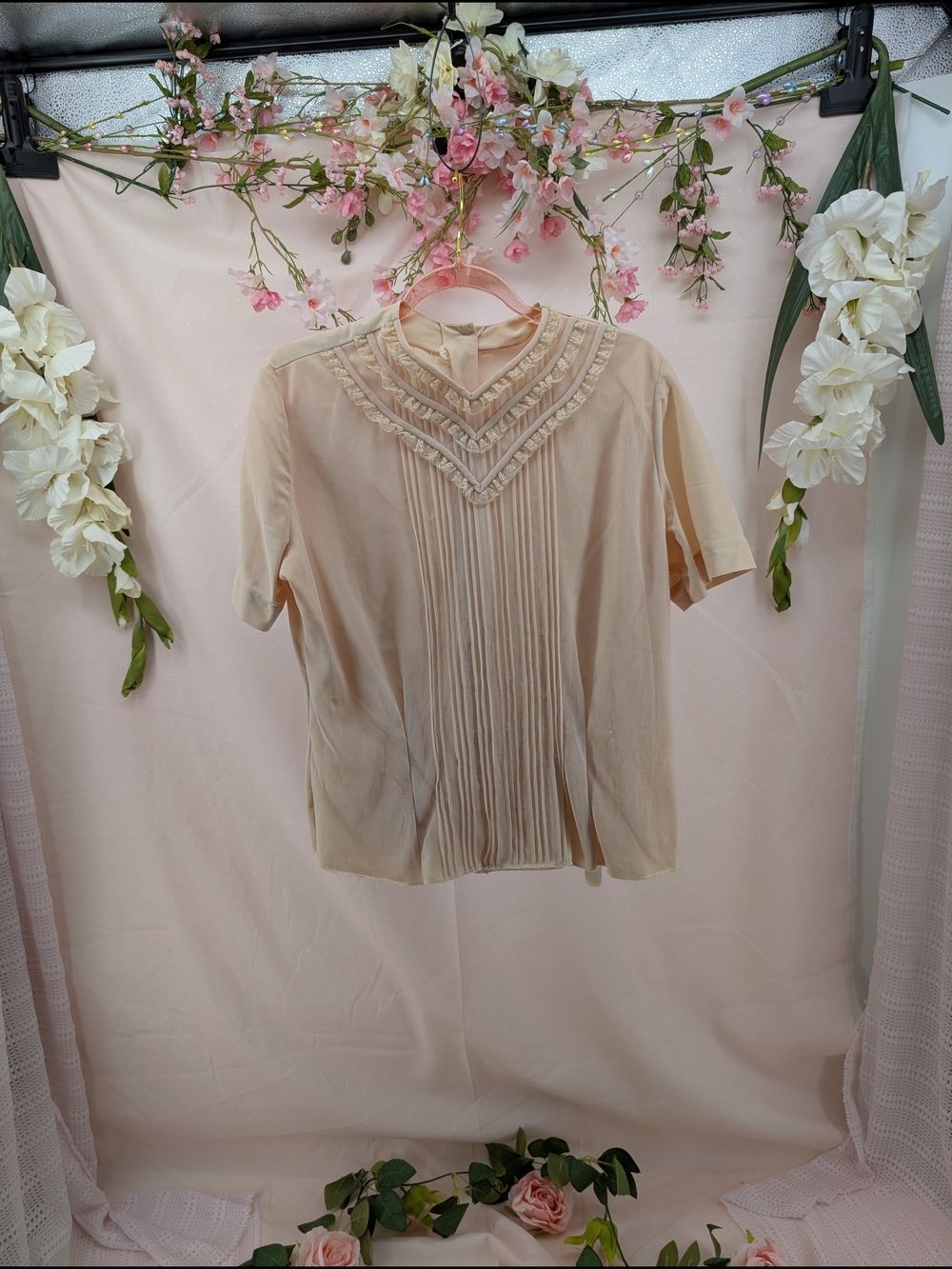 Women's Cream Pleated Front Blouse